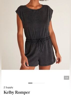 Z Supply Washed Black Sleeveless Romper with Drawstring